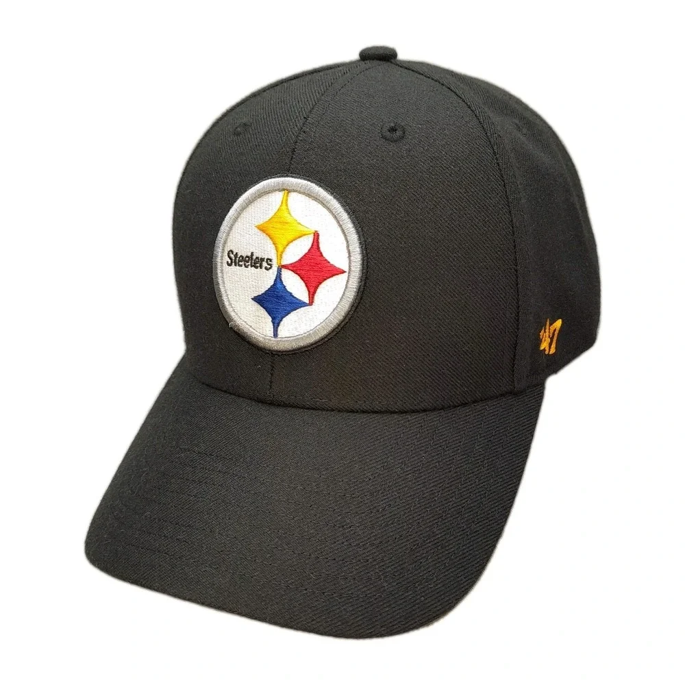 '47 Pittsburgh Steelers NFL Black Strapback Hat Curved Brim Logo Cap OSFM